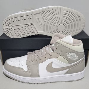 Jordan Air Jordan 1 Mid White and Light Grey Sneakers